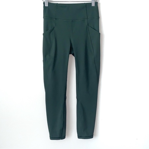 Lululemon Time To Sweat Crop Leggings Womens 4 Olive Green pockets Wide Waist - Picture 1 of 11